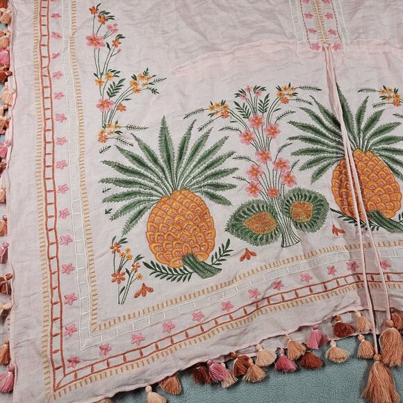 Spartina 449 Beach Cover-Up Women's OS Alljoy Pineapple Embroidered Linen Blend - Picture 5 of 11